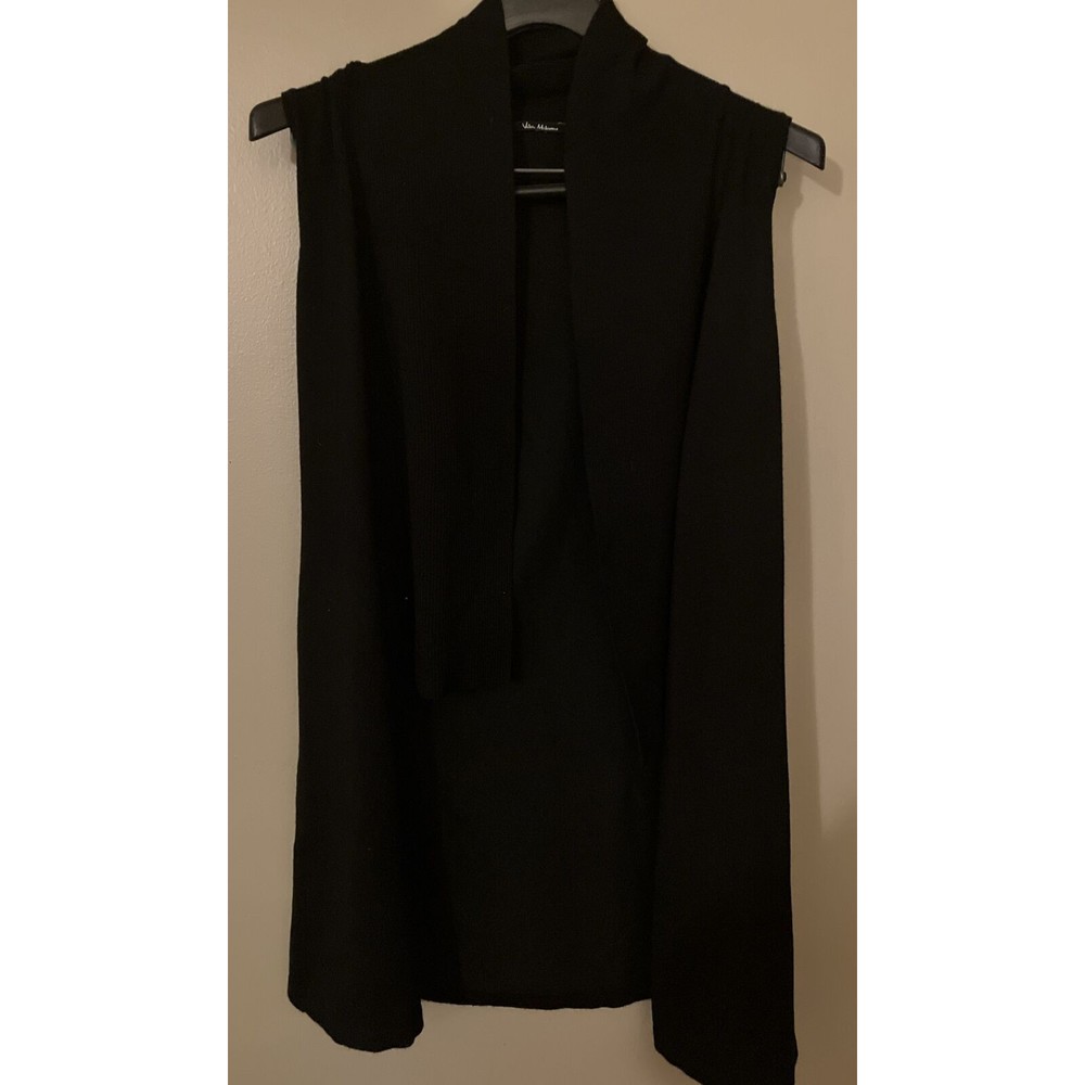 Vila Milano Black Sleeveless Ribbed Knit Open Cardigan Vest Side Slits Small